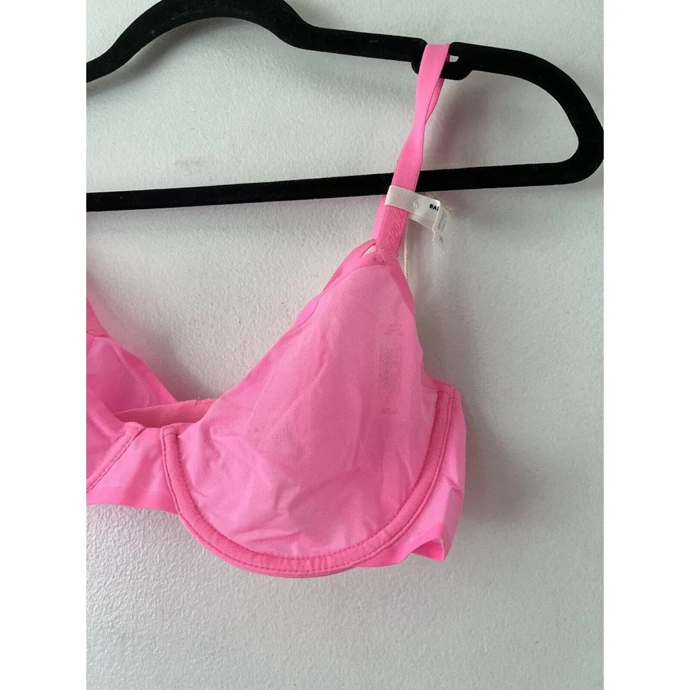 NWT Aerie Smoothez Hot Pink Microfiber Mesh Unlined Underwire Balconette Bra 32B - Image 3