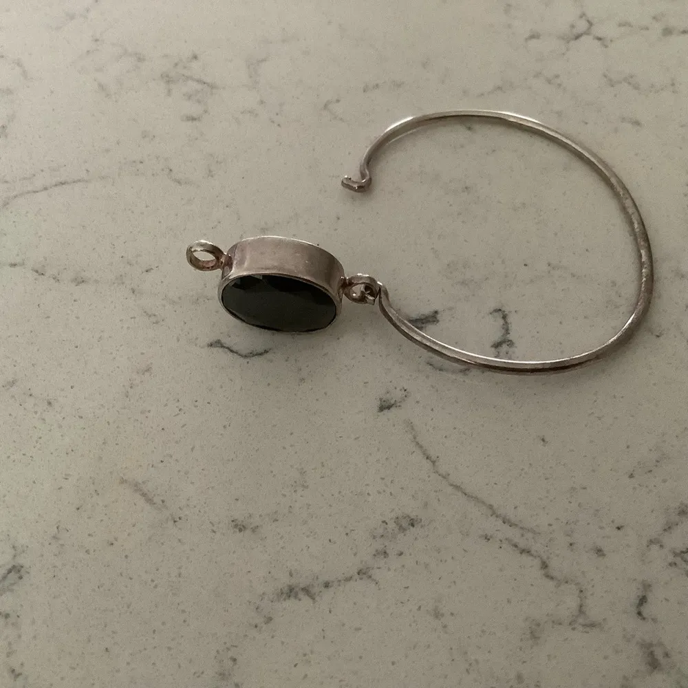Vintage Haribou black onyx sterling bangle bracelet 925 Scandinavian Danish MCM Silver - Image 3