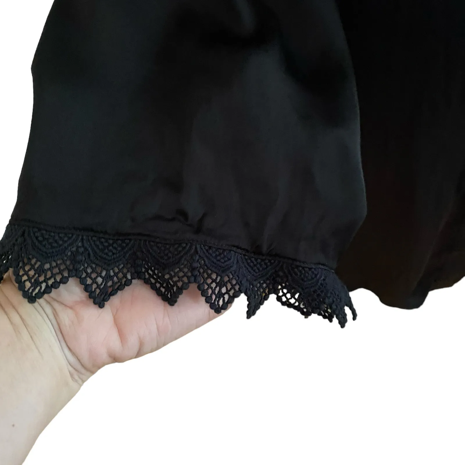 BHLDN Anthropologie Size S Matine Satin Lace Bridal Short Robe Black Silky - Image 4