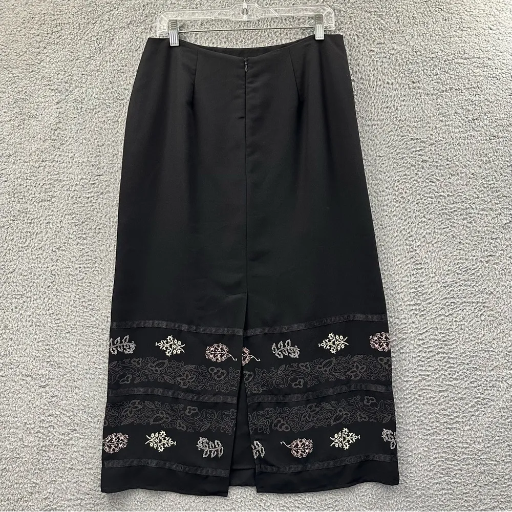 Vintage Sag Harbor Black Maxi Skirt Fairy Grunge Dark Boho Floral Satin Women 12 - Image 2