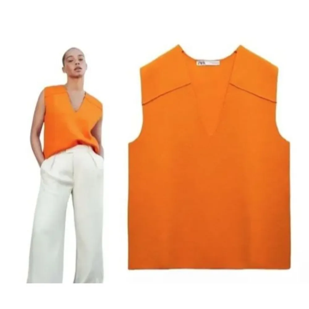 NWT Zara Orange V-Neck Oversized Knit Tank Top Size Small - Image 3