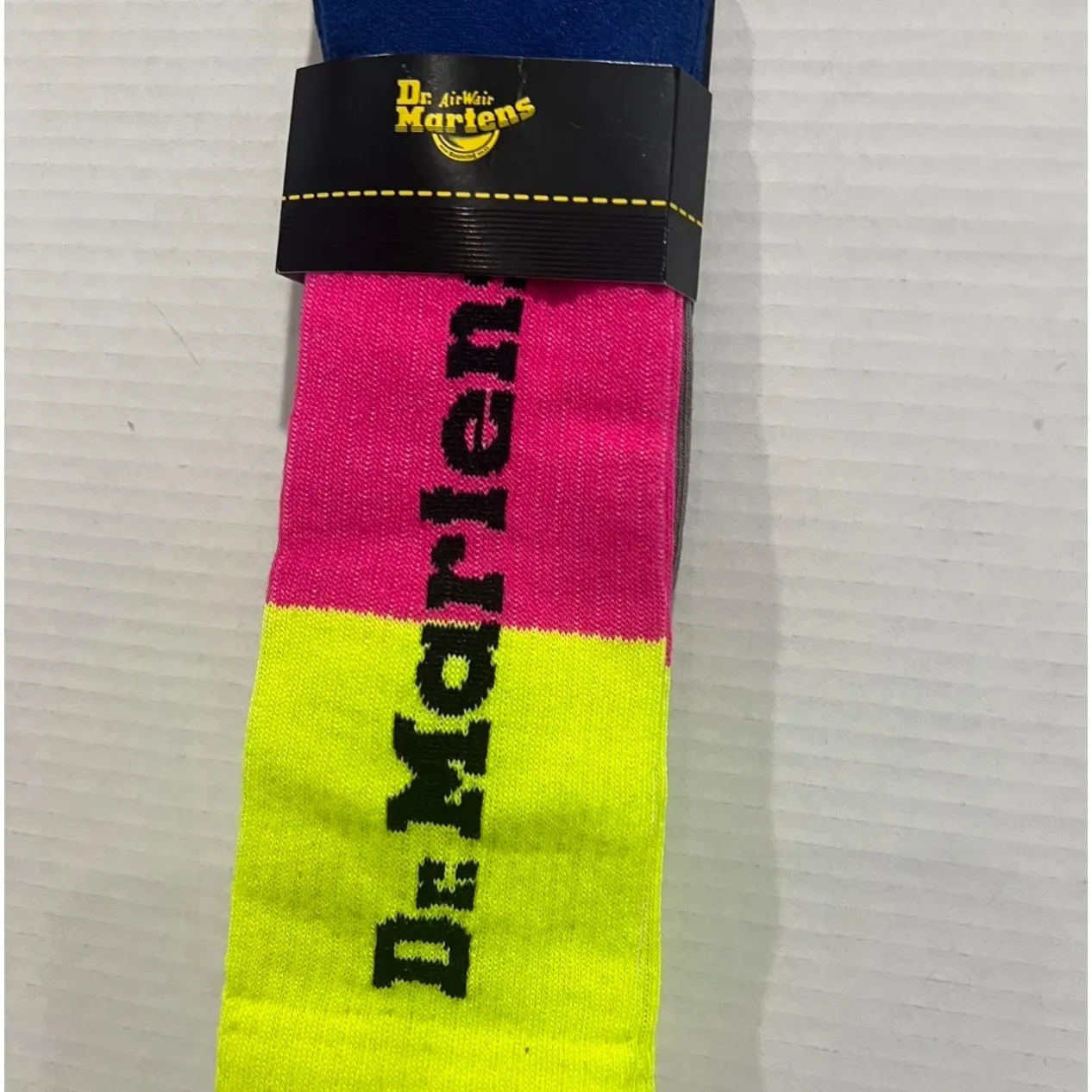 Dr Martens Pop Colour Block Cotton Blend Socks Blue Pink Neon Yellow Size OML - Image 2