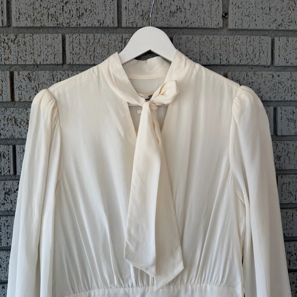 DIANE VON FURSTENBERG Agna Tie Neck Long Sleeve Silk Midi Dress Ivory Sz 6 $528 - Image 7