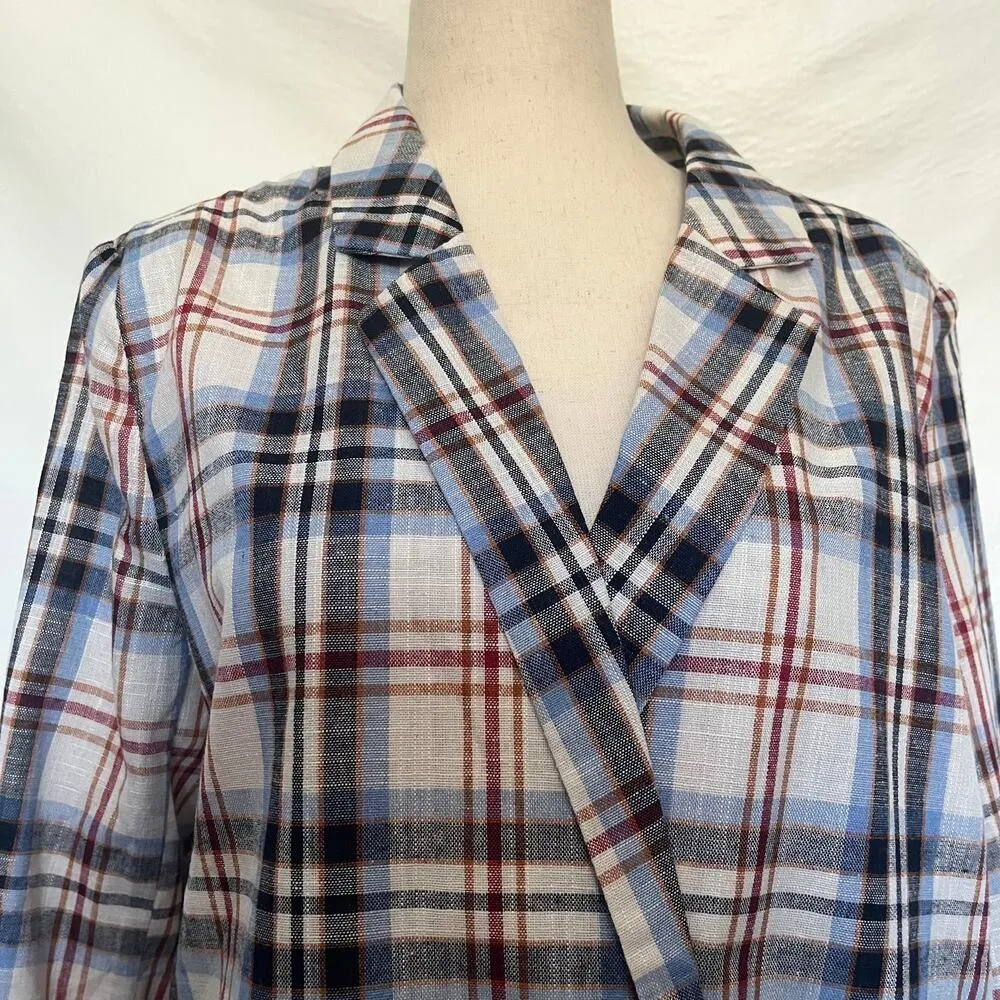Gilli Plaid Women Blazer Sz S Preppy One Button Academia Checkered Soft Girl Y2K Blue - Image 2