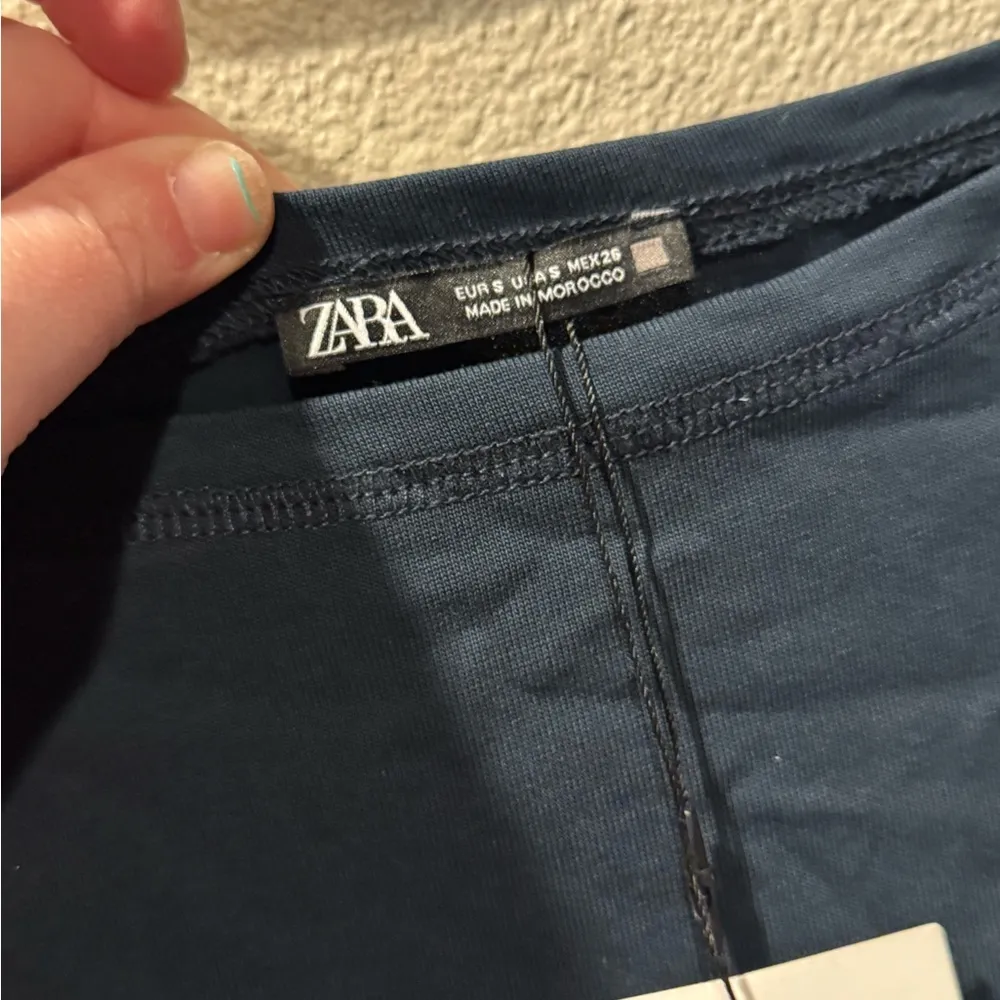 ZARA Long Sleeve Boat Neck Top Size Small NWT Dark Blue Minimalist Soft Stretch - Image 3