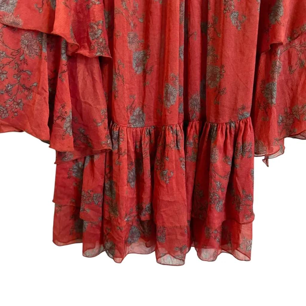 Free People Red Sunsetter Sheer Flowy Dress Sz L - Image 7