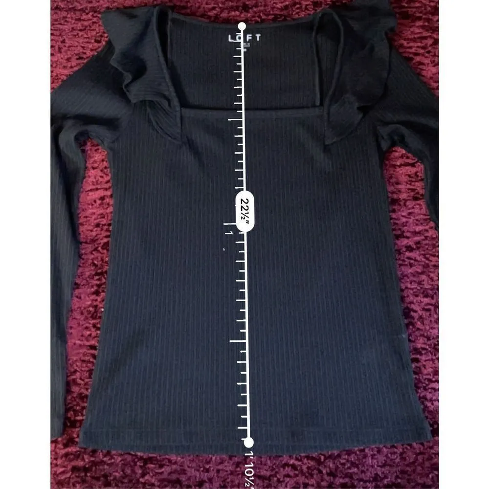 Women’s Black Ribbed Longsleeve Top Flutter Shoulders MEDIUM - Image 6
