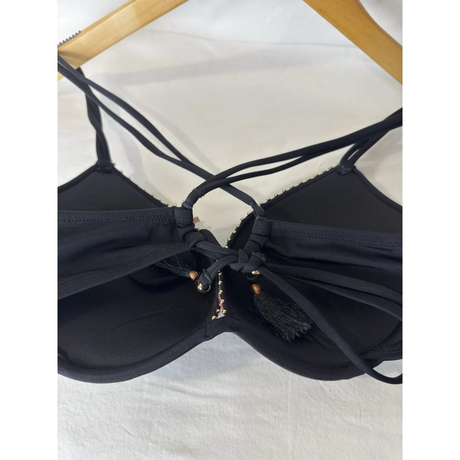 Victorias Secret The Gorgeous Padded Push Up Bikini Top 32D Black Embellished - Image 9