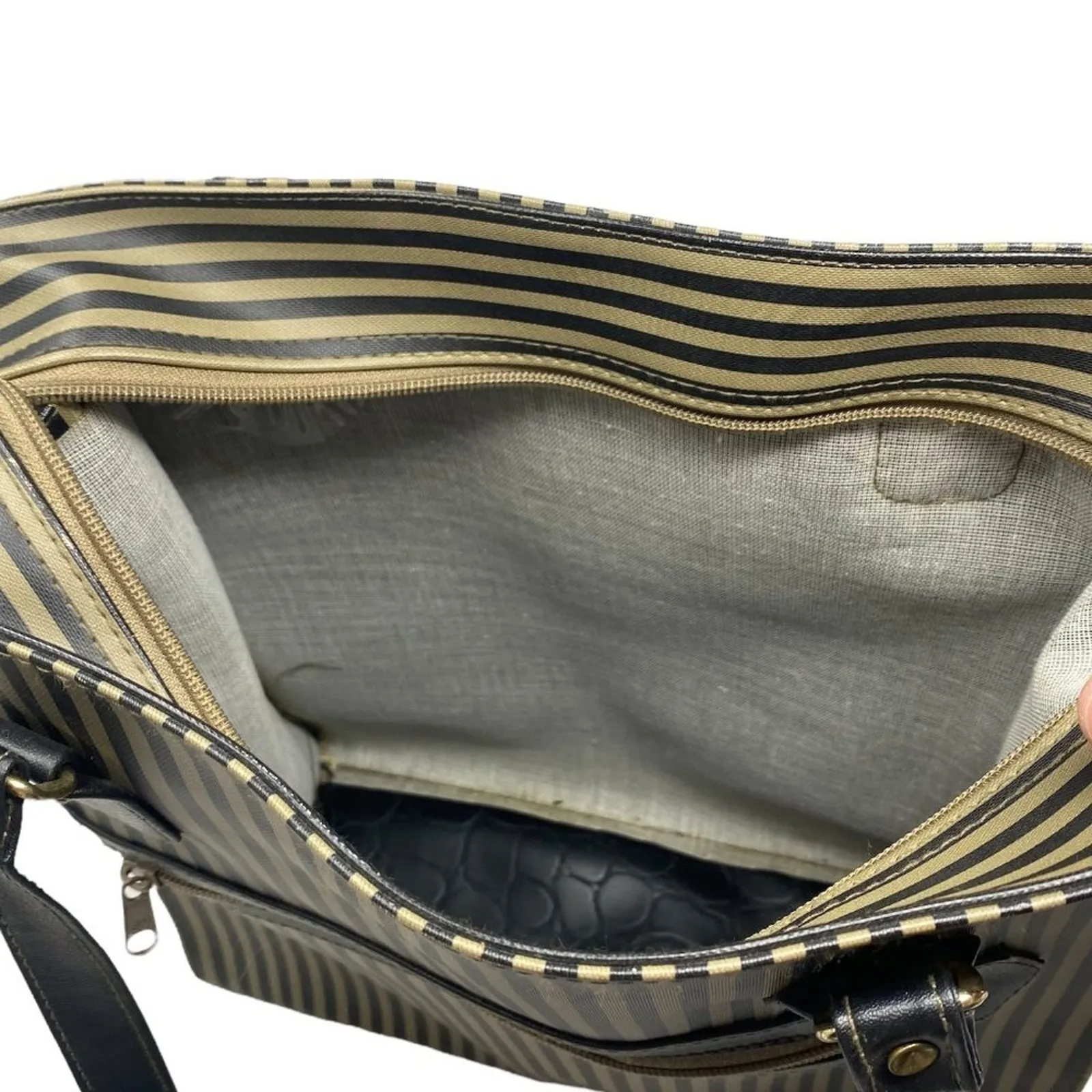 Ladies Large Tote Bag Purse ~ Khaki Green Tan & Black Stripe ~ Shopping HandBag - Image 6