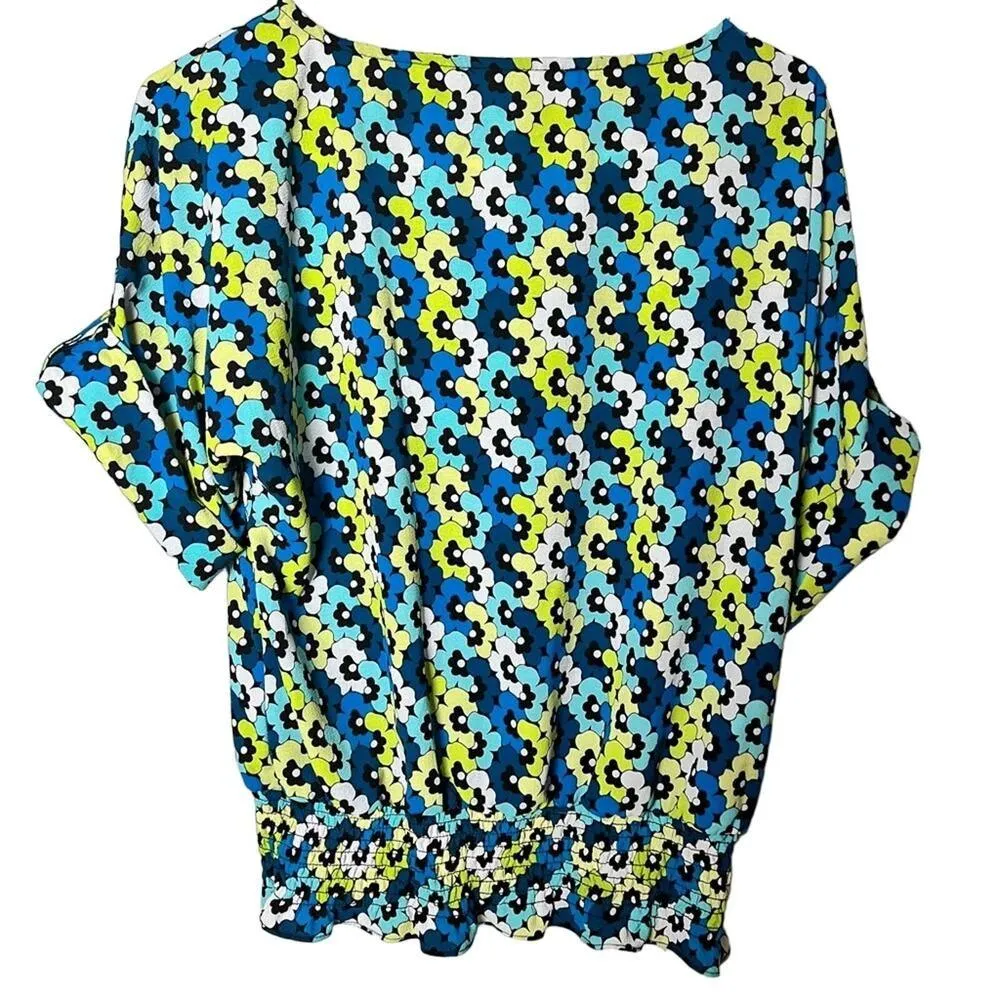 Michael Michael Kors Women's Short Sleeve Limeade Floral Elastic Waist Blouse S - Image 3