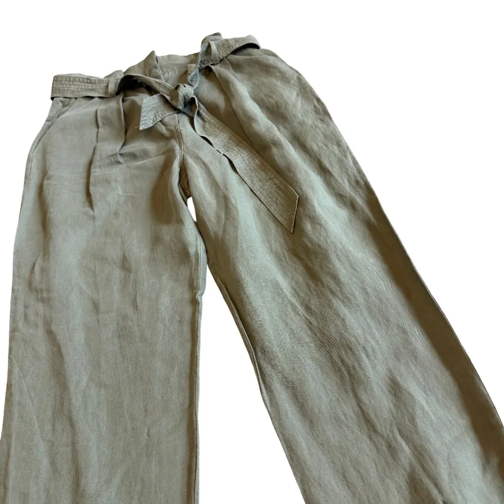 Frame Linen Blend Cropped Length Pants Tie Belt Comfort Casual Size 6 Women's - Image 3