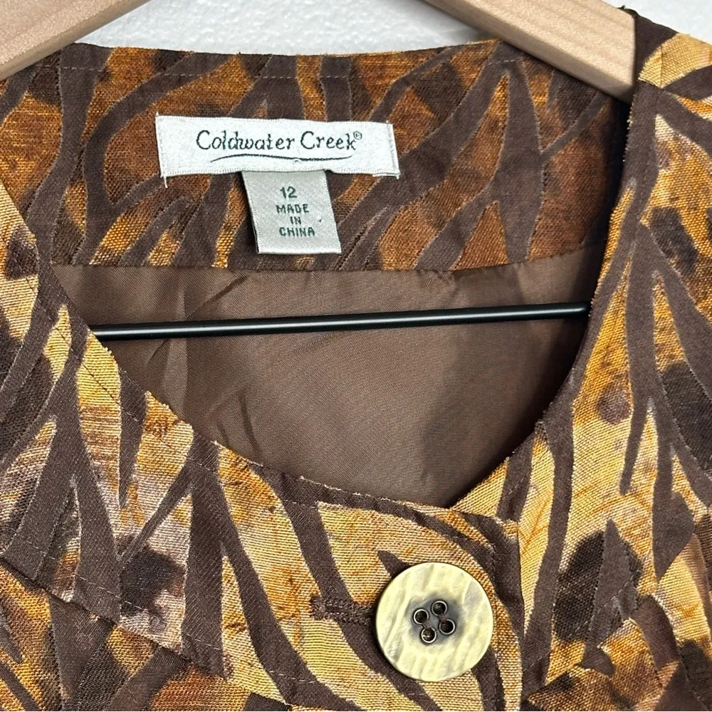 COLDWATER CREEK Size 12 Animal Print Brown Jacket Shirt Blouse Top - Image 5