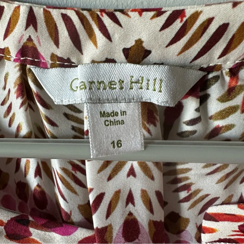 Garnet Hill 100% Silk Floral Green and Orange Ikat Women's Top Size 16 - Image 2