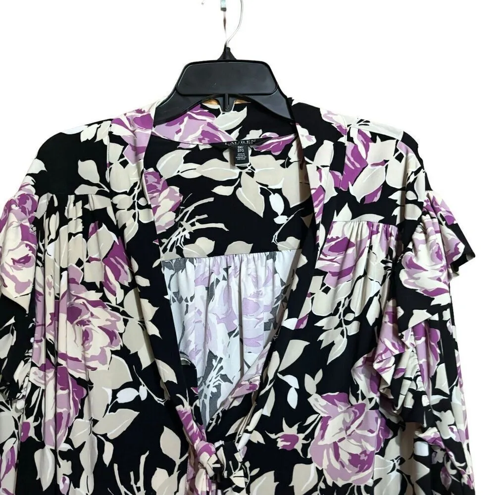 Lauren Ralph Lauren Top Womens 3X Multicolor Floral Print Stretch Ruffle Blouse - Image 2