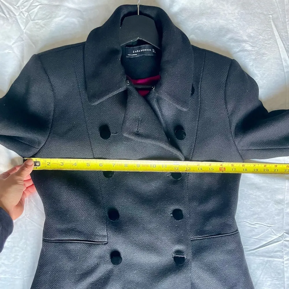 Zara Woman Black Wool-Blend Double-Breasted Military Peacoat w/ Sleeve Detailing - Image 10