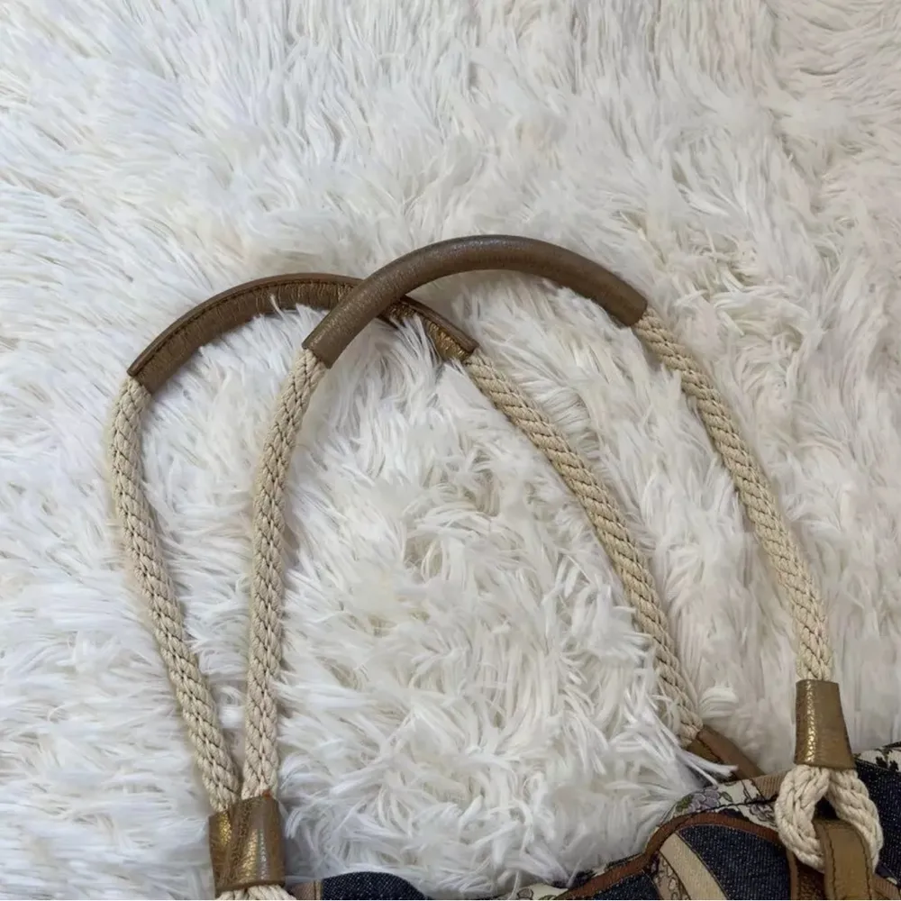 Vintage  Floral BOHO Printed Gancini 30 Denim Shoulder Bag - Image 8