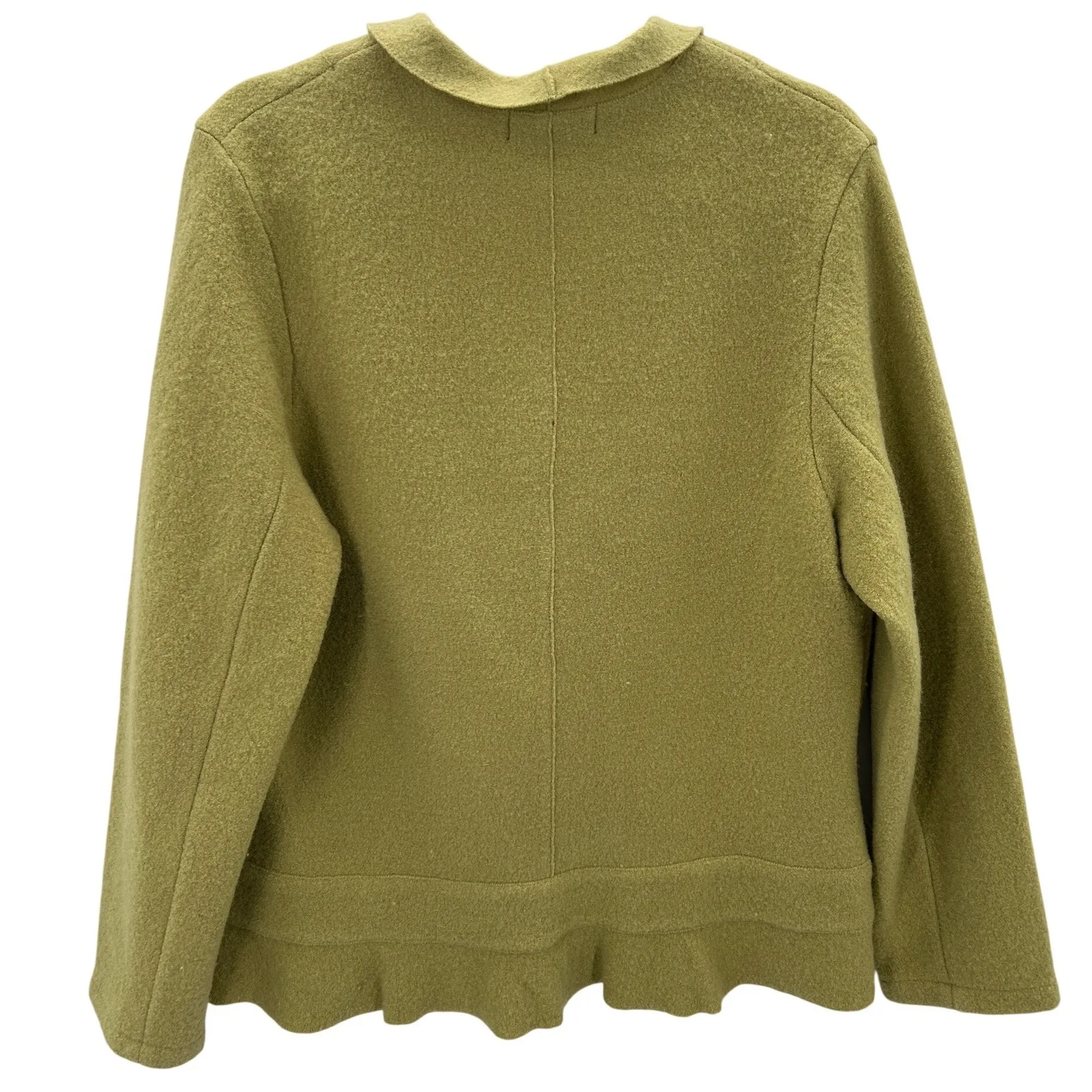 Mercer & Madison Citron Green Wool Ruffle Collar Button Front Jacket Blazer 1X - Image 2