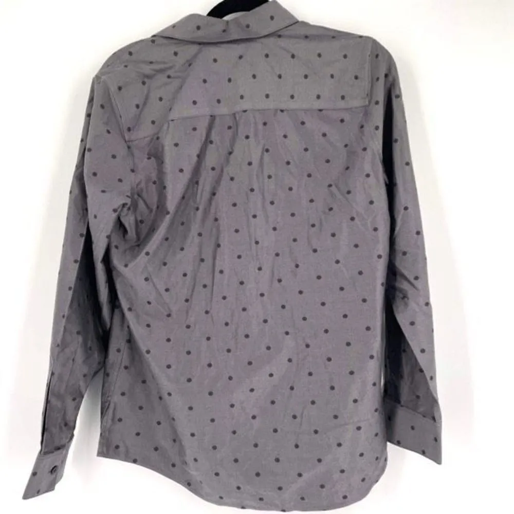 Foxcroft Women's Non-Iron Shaped Polka Dot Button Front Shirt Black Gray Size 8 - Image 2