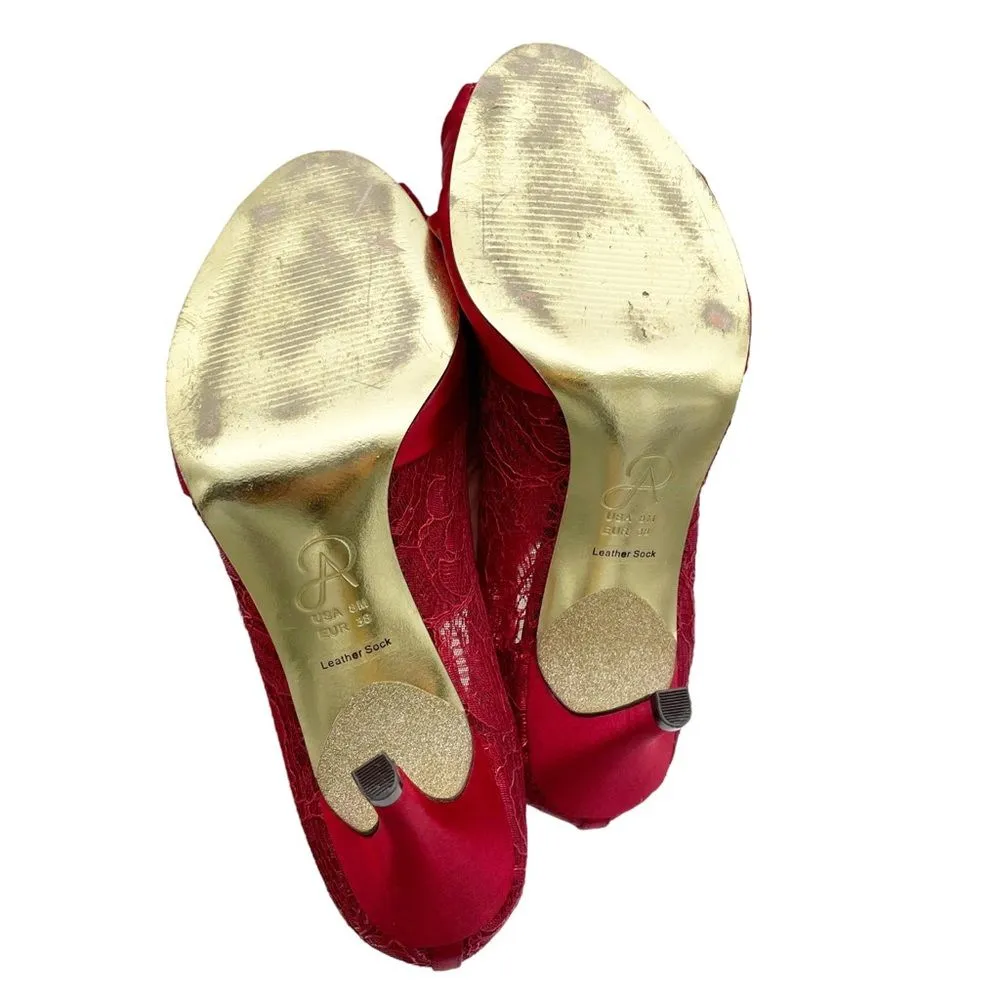 Adrianna Papell Ruby Red Satin and Lace Peep-toe Heel Dress Shoe Women’s Size 8 - Image 13
