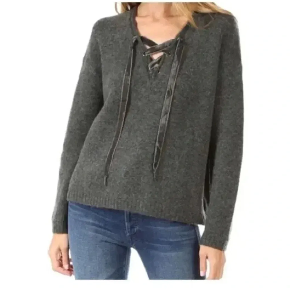 RAILS Cashmere Wool Blend Amelia Lace Up Sweater Charcoal Grey Size XS - Image 7