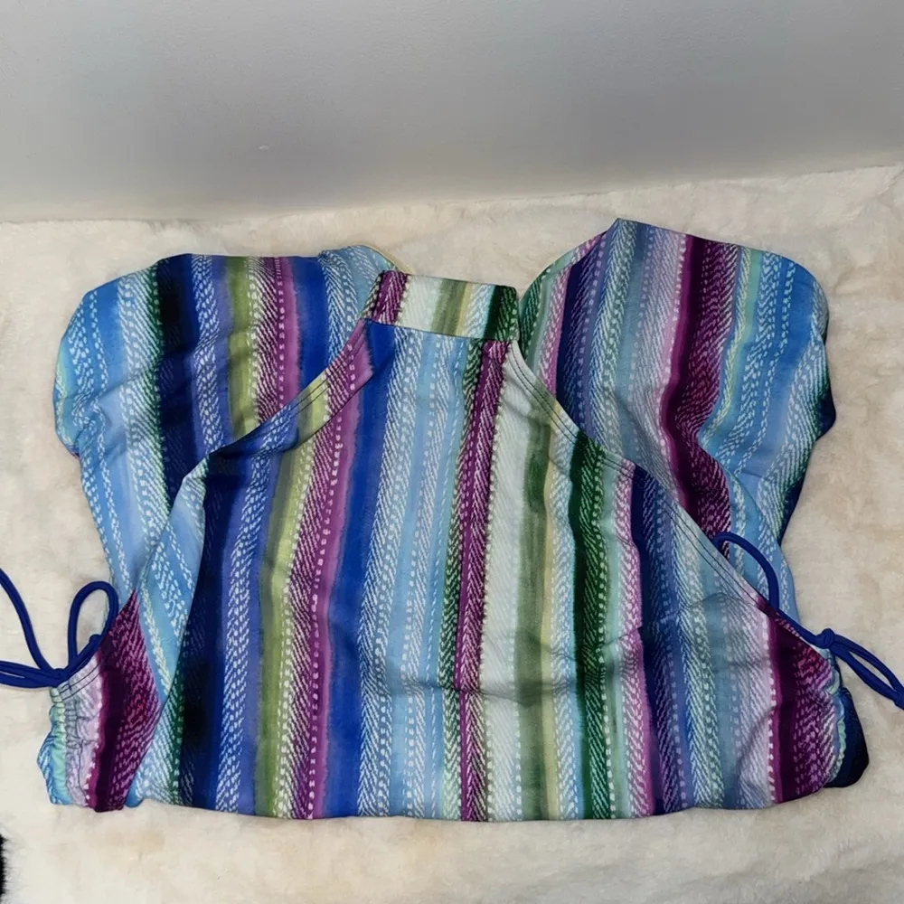 Swimsuits For All Striped Halter One Piece Swimsuit Women’s 18 Tummy Control UPF Blue - Image 7