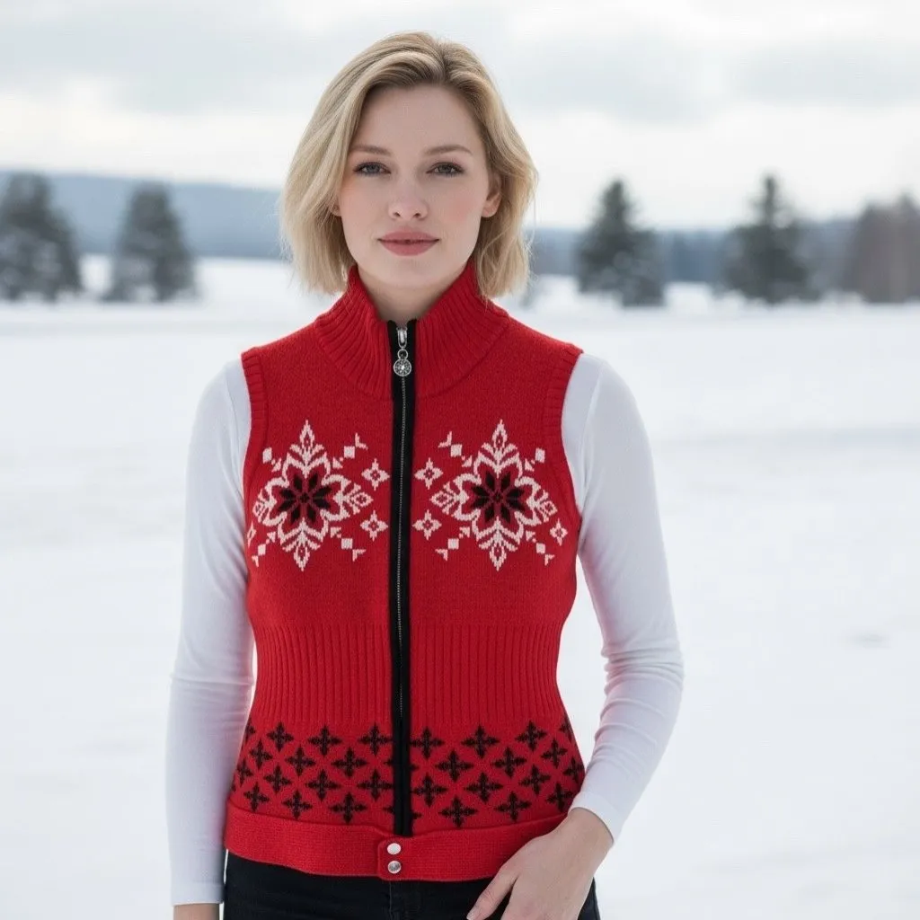 Neve Red Wool Nordic Snowflake Sweater Vest Zip Front Size Small - Image 2