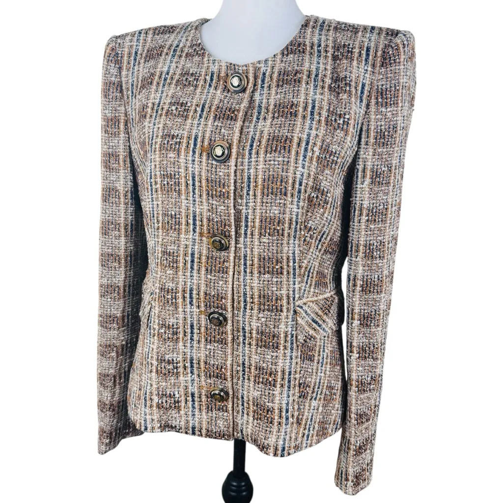 NWT Veronica Beard Louisa Dickey Tweed Brown & Blue Plaid Blazer Jacket Size 10 - Image 8