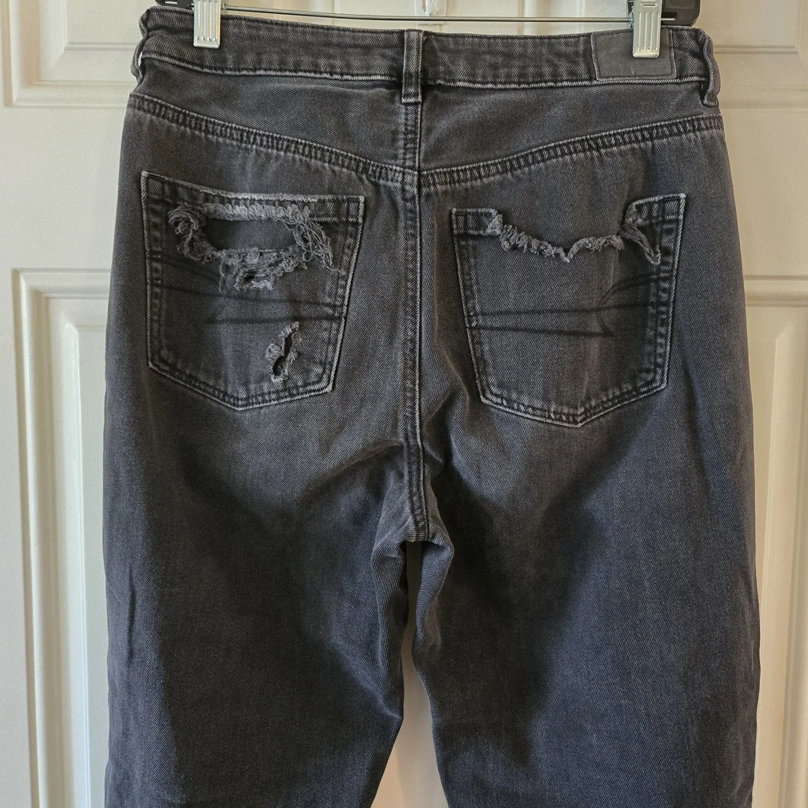 American Eagle Wide Leg Jeans Black Ripped Mom Jean Size 6 Y2K Destroyed Denim - Image 4