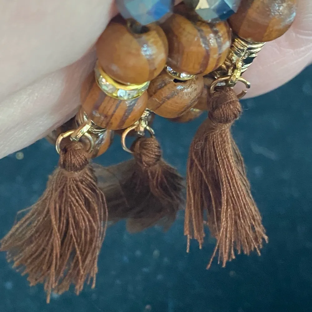 3 Brown wood and gold beaded tassel bracelets - Image 2