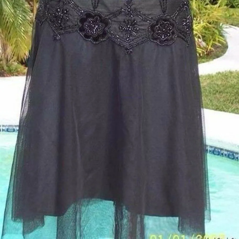 Cache Luxe Black Mesh Layer Bead Embellished New Event Office Skirt NWT $158 - Image 4