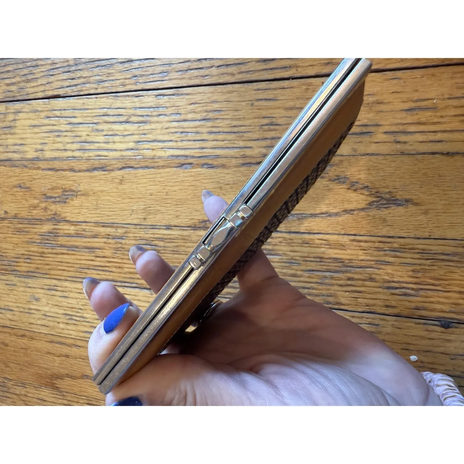 Vintage Ted Lapidus Wallet Womens Black Tan Leather Frame Coin Purse France Brown - Image 5