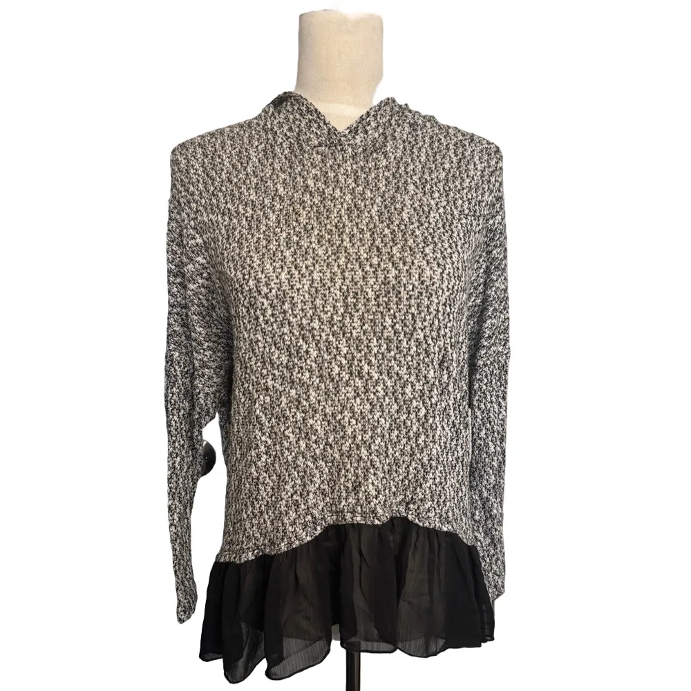 Hooded Pullover Sweater with Ruffle Trim - Image 2