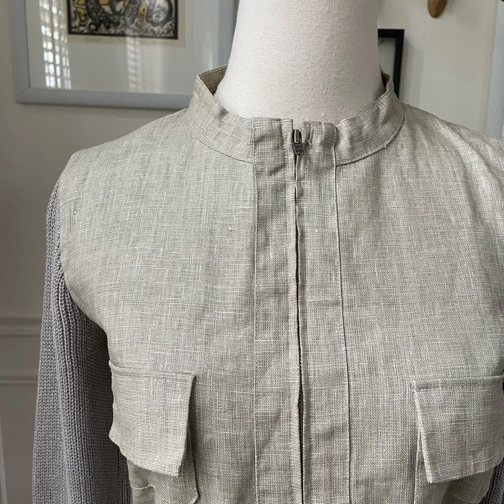 Adolfo Dominguez 100% Linen Mixed Material Safari Jacket P XS Tan - Image 3