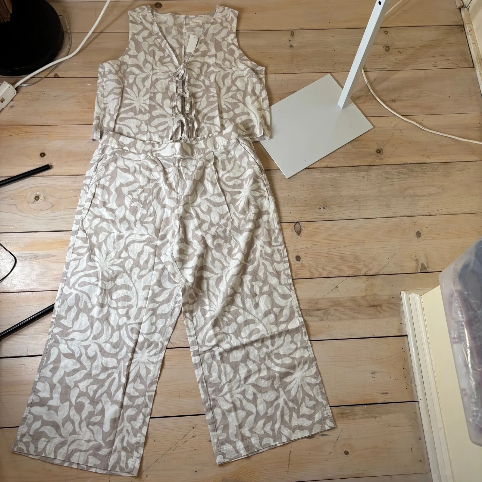 Loft Lou & Grey NWT Jungle Linen Cotton Wide Leg Crop Pant & Tie Front Tank XXL - Image 2