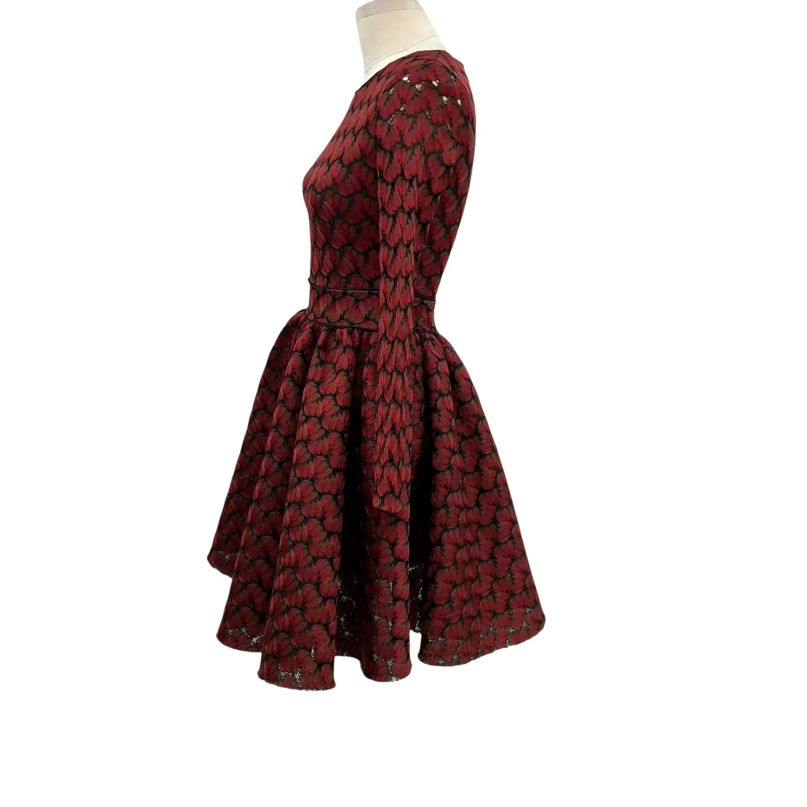 Maje Royani Jacquard‎ Dress Fit & Flare Long Sleeve Red Black Size 1 US Small - Image 6