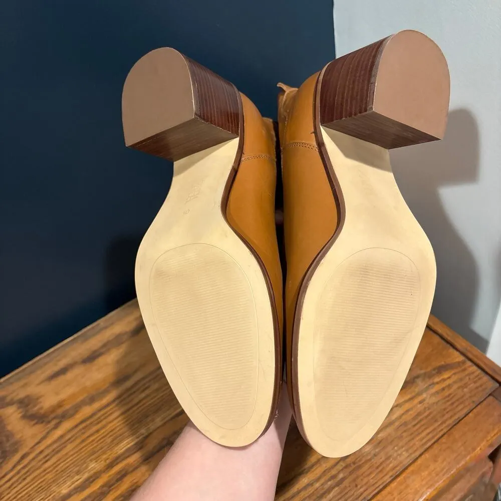 Zara Leather Knee High Block Heel Pull On Boots - Image 8