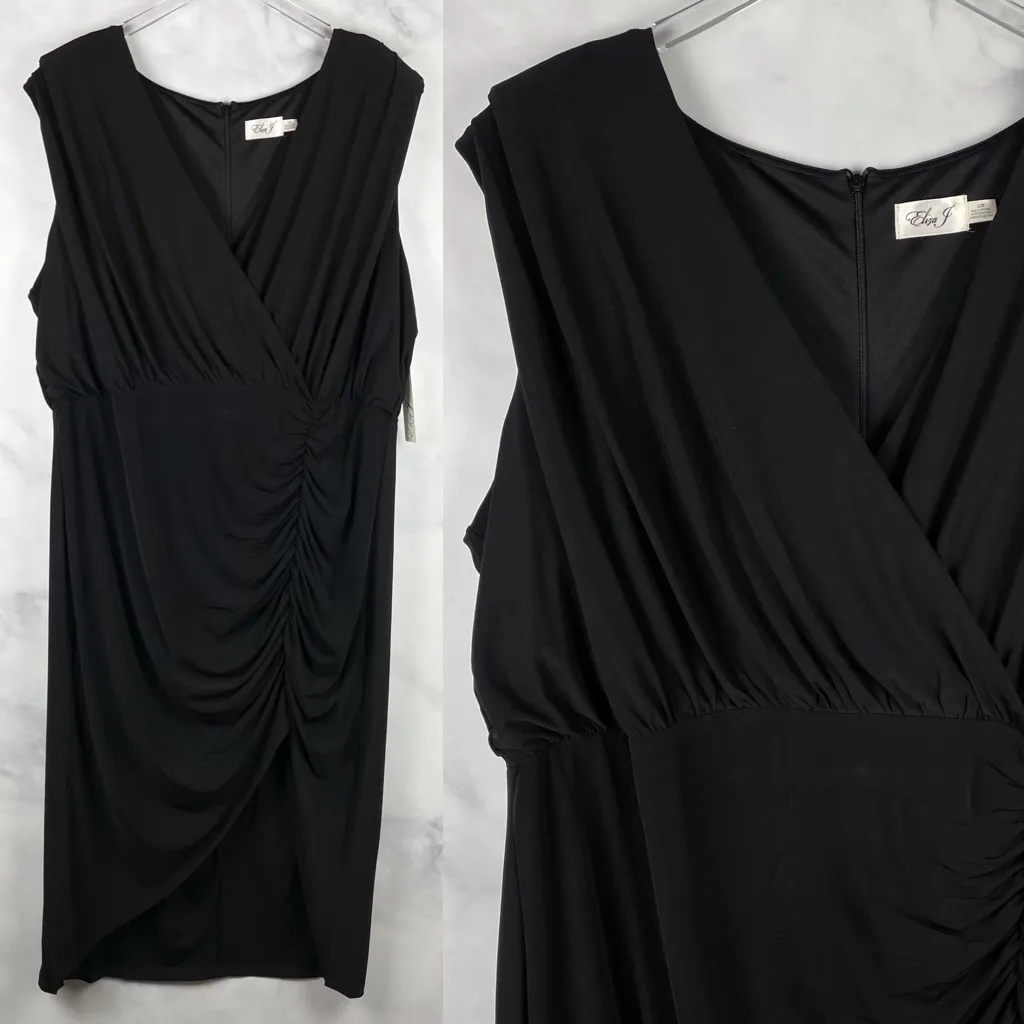 NWT Eliza J Sleeveless Faux Wrap Stretchy Drape Midi Dress Black Plus 22 Formal - Image 12