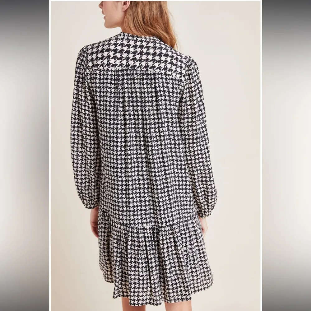 ANTHRO MAEVE MARGARET STERLING HOUNDSTOOTH LONG SLEEVE BLACK WHITE TUNIC DRESS S - Image 5