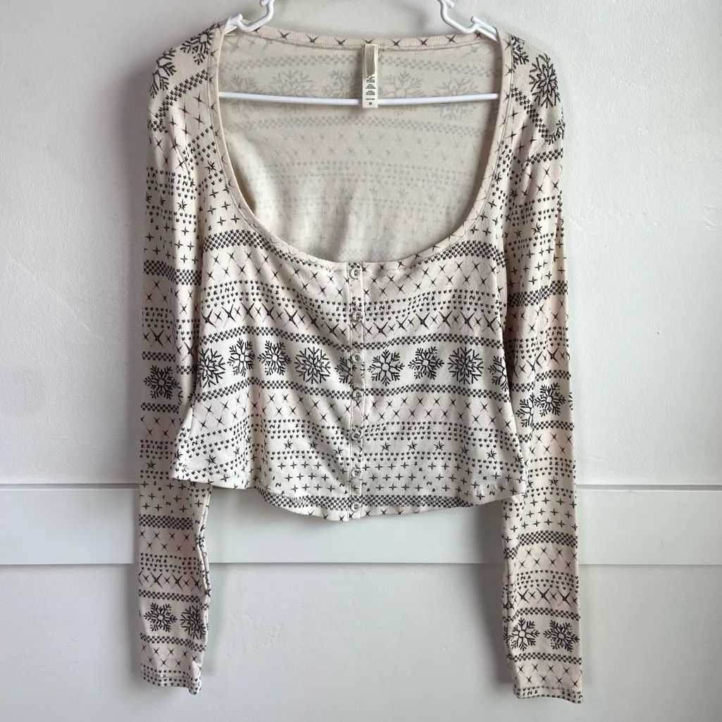 NWOT SKIMS Fair Isle Cream Pointelle Long Sleeve Pajama Top - Image 3