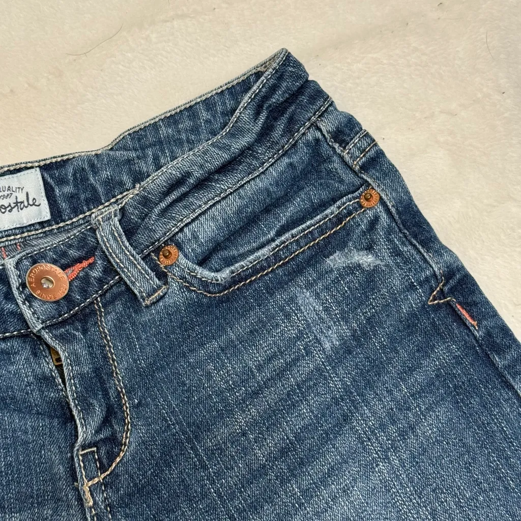 Y2K Aeropostale Vintage Low-Rise Denim Shorts Size 00 - Image 3