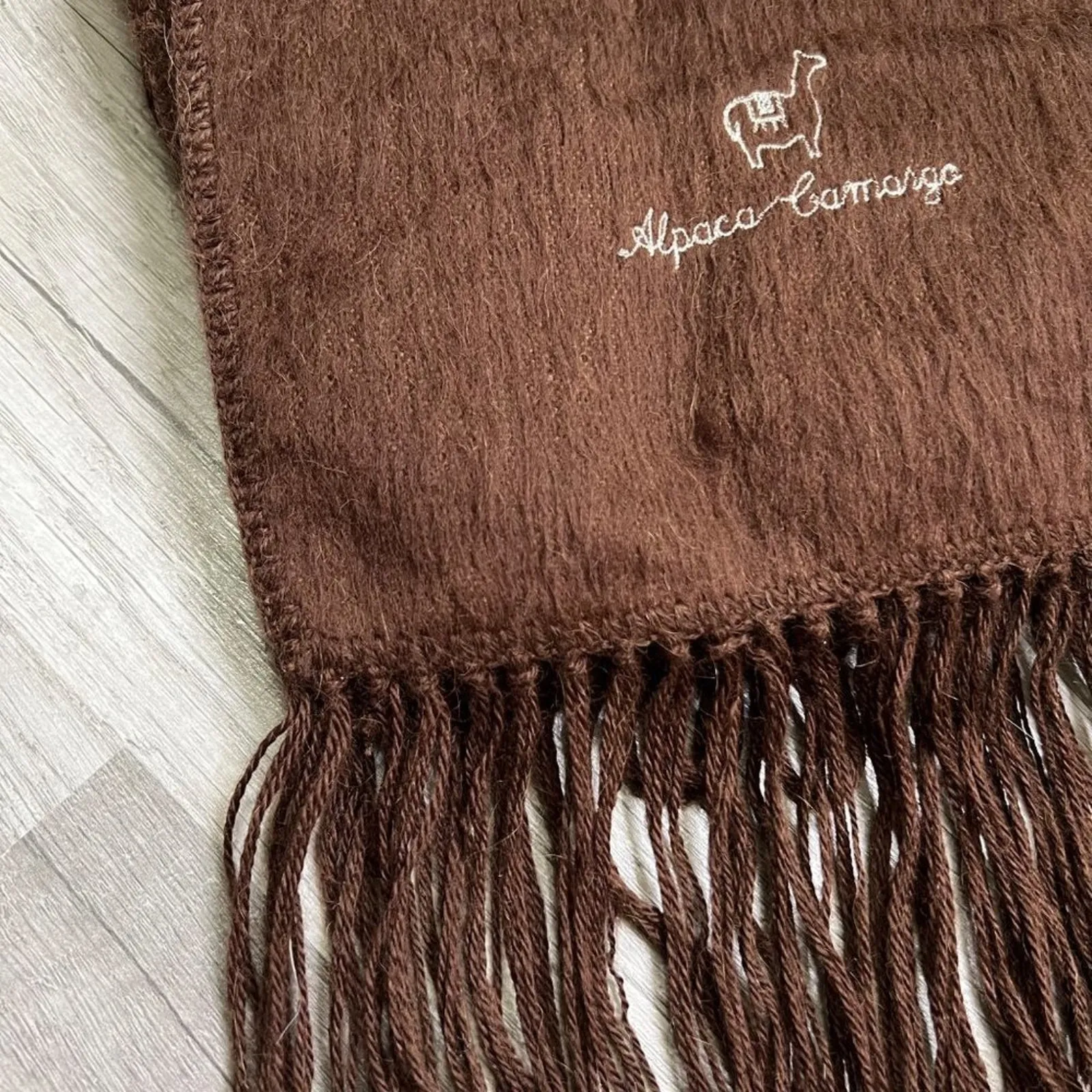 𝅺Alpaca Camargo Brown Fringe Scarf - Image 5