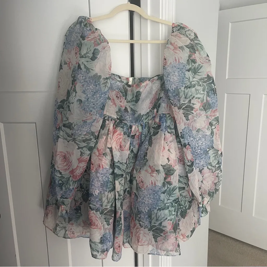 Selkie My So Called Life Floral Mini Silk Gauze Dress Long Sleeve Pink Size XL - Image 2