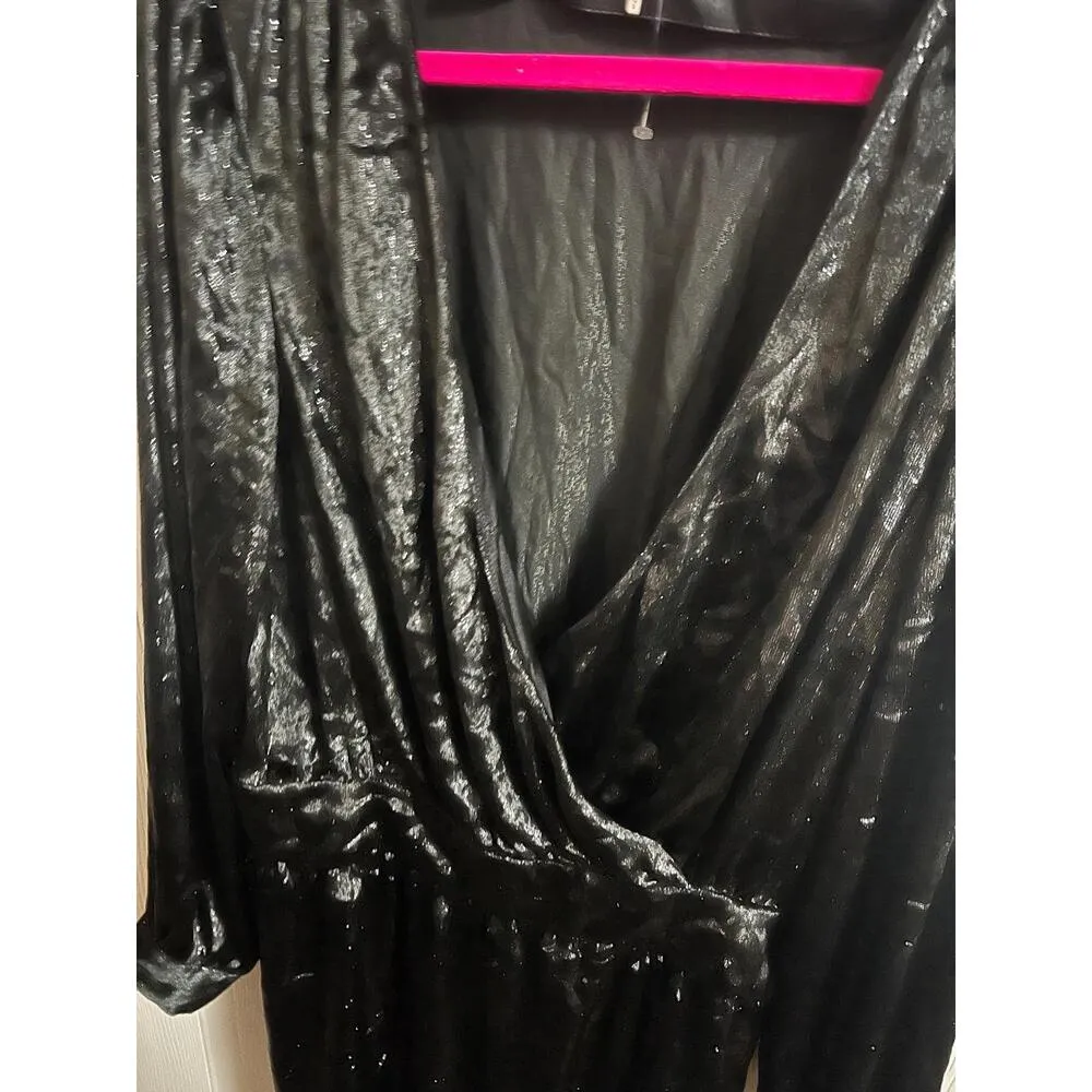 FRAME Dress Womens Size 8 Black Metallic Velvet Mini Party VNeck Long Sleeve - Image 8