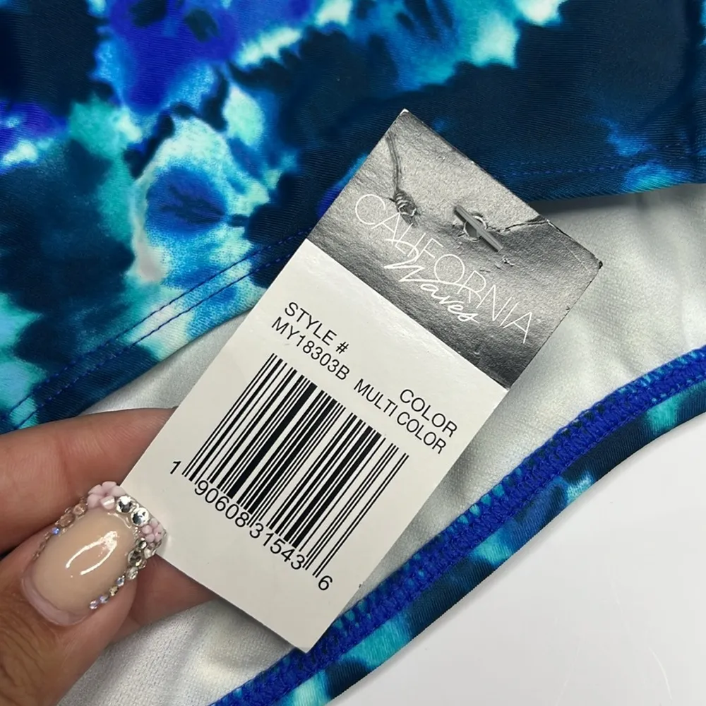 California Waves Blue Into The Deep Strappy Hipster Bikini Bottoms. Size XL - Image 4