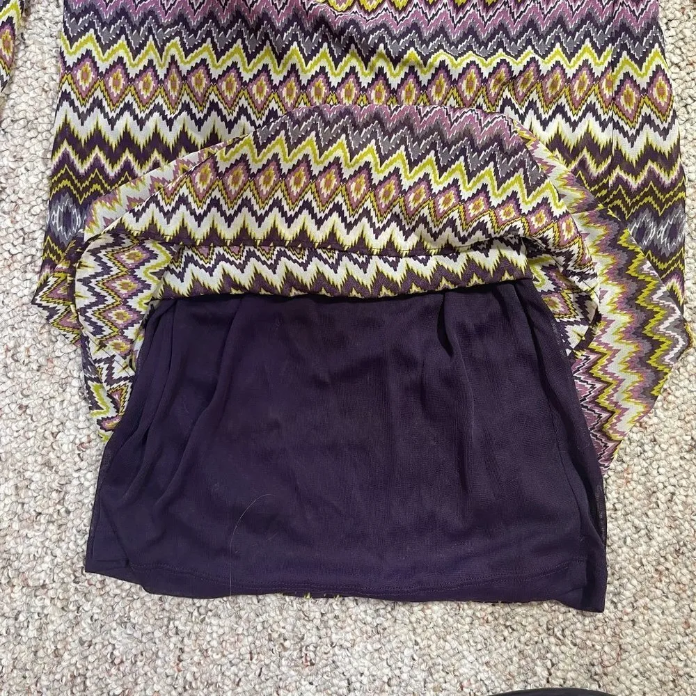 Annalee + Hope Palazzo Pants Elastic Waist Chevron Purple Gold Size L Large - Image 5