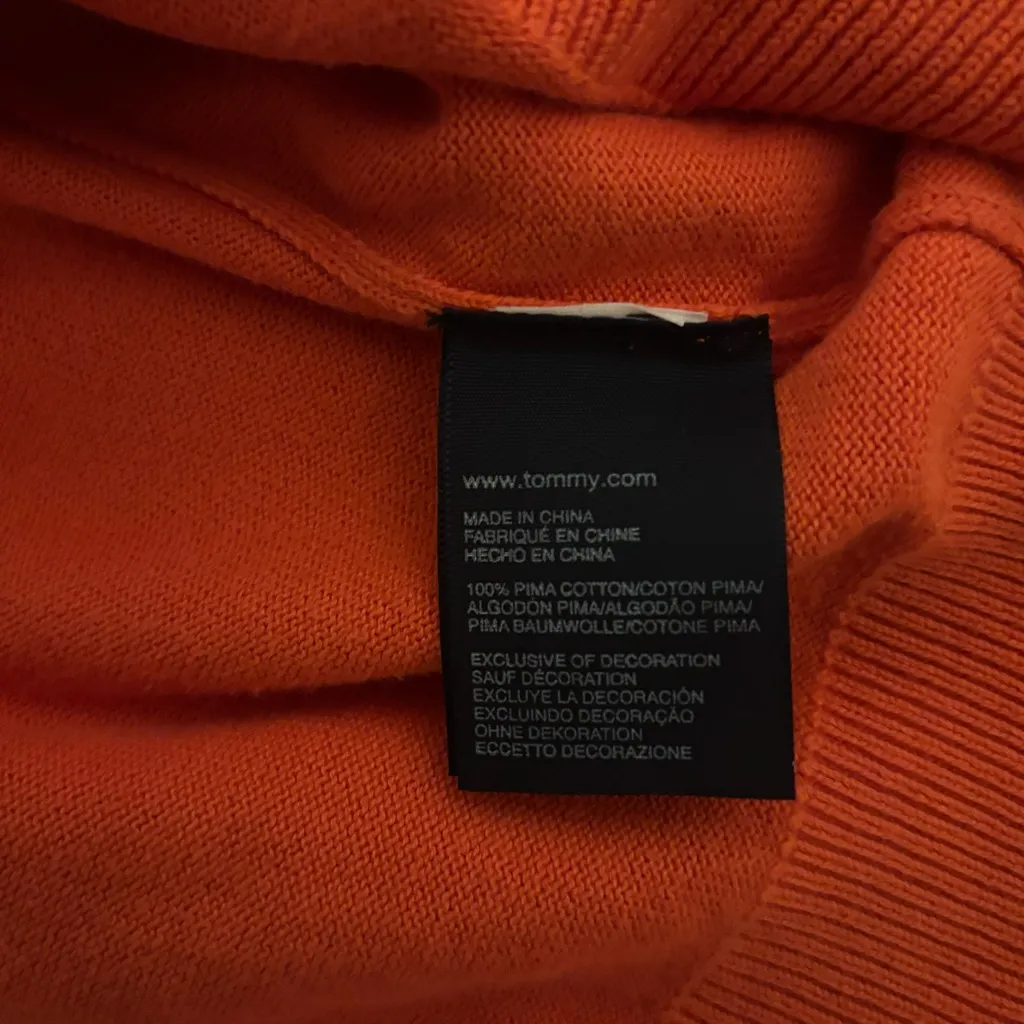 Tommy Hilfiger Orange & Tan Pima Cotton Argyle V-Neck Sweater - Size XL - Image 16