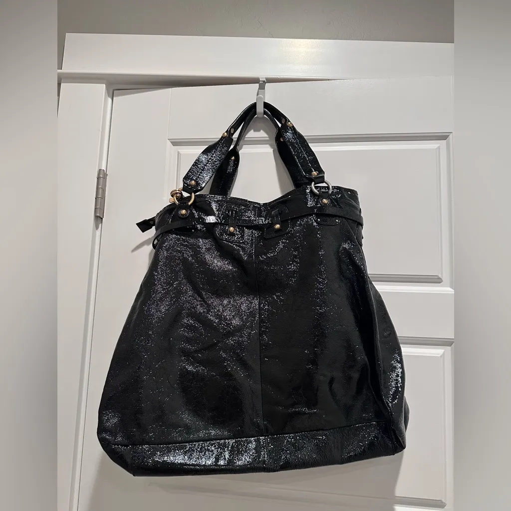 Elliott Lucca Black Leather Hobo Satchel Tote Purse Bag - Image 4