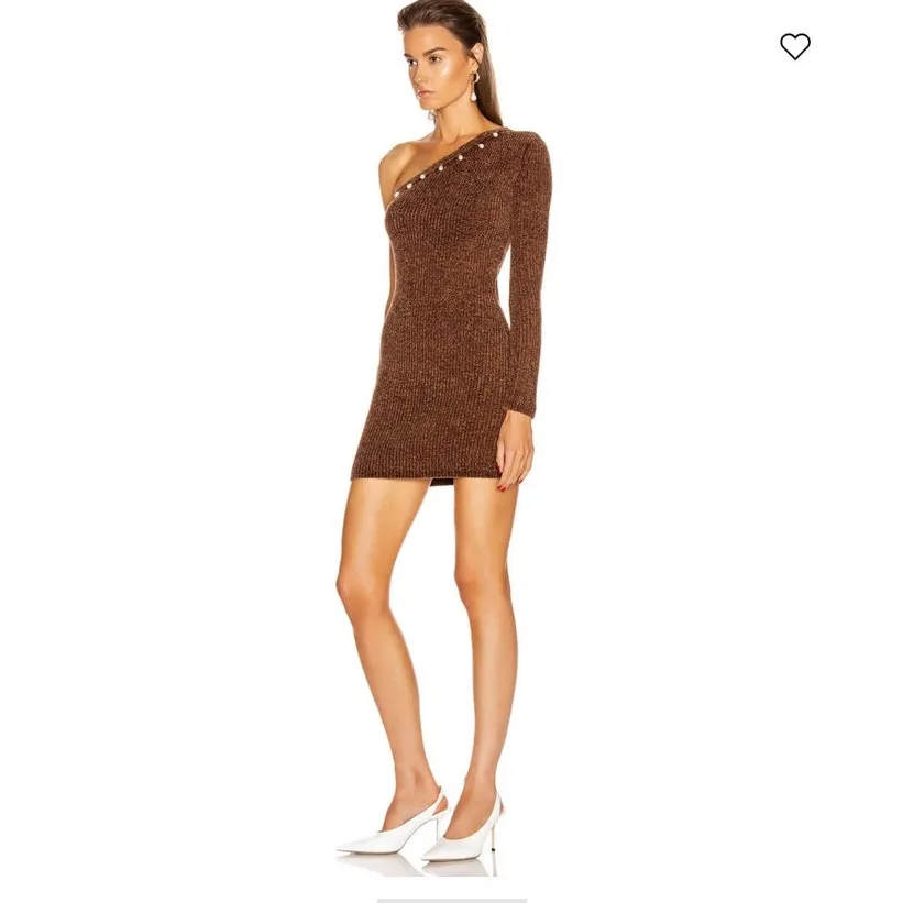 Staud Lindsey Dress Mocha off shoulder long sleeve dress pearl beaded collar NWT - Image 2