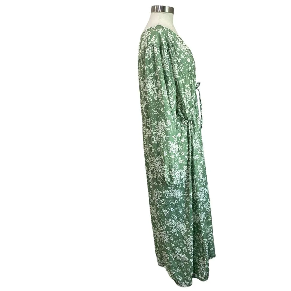 Summersalt Cinch Waist Caftan Green Floral Dress Size Large NWOT - Image 2