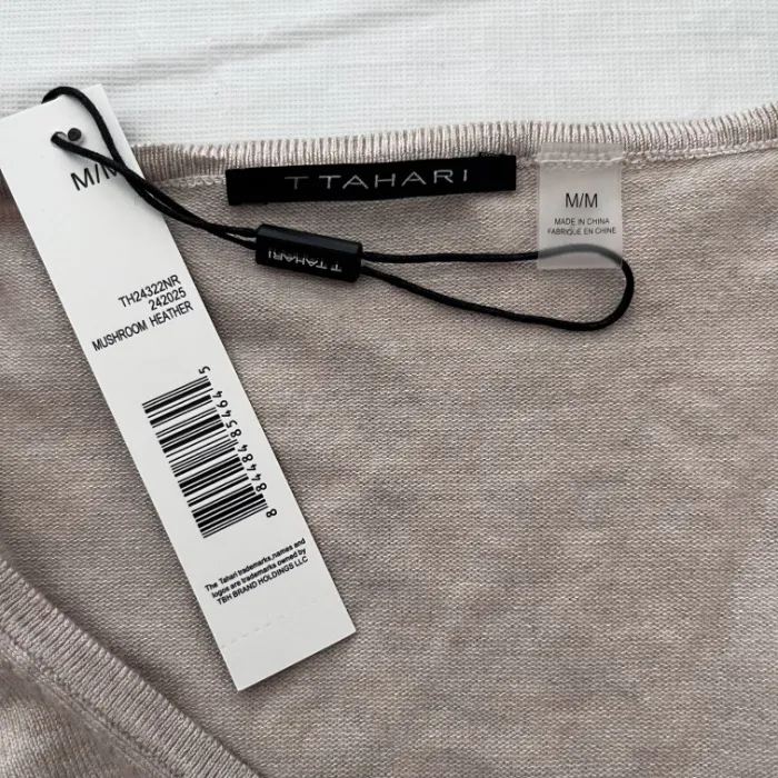 T Tahari Tan Heathered Knit V-Neck‎ Sweater - Image 2